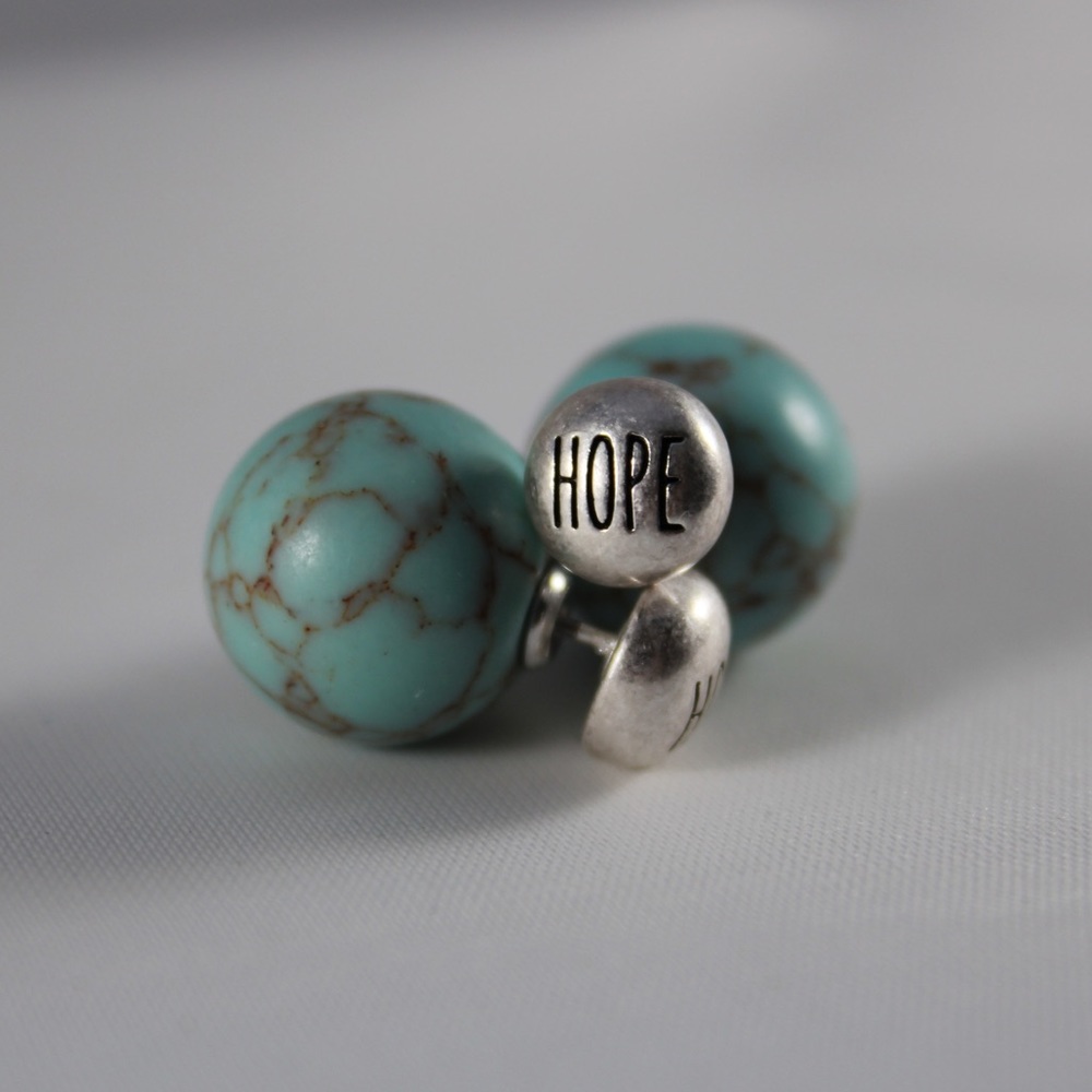 Large back turquoise studded HOPE earrings